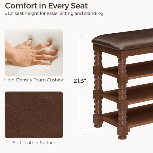 Homleke 39.4" Wide Solid Wood Shoe Rack Bench with Classic Turned Ball Legs - Image 6