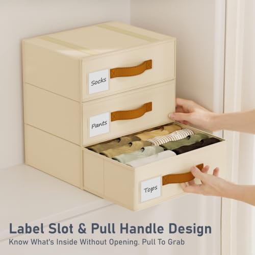 Underwear Drawer Organizer, Stackable Bra Organizer for Closet 2 Pack, Bra Storage With Fabric Storage Drawers, Collapsible Closet Organizers for Clothes, Socks, Bra, Scarf, Baby Clothes, Beige - Image 6