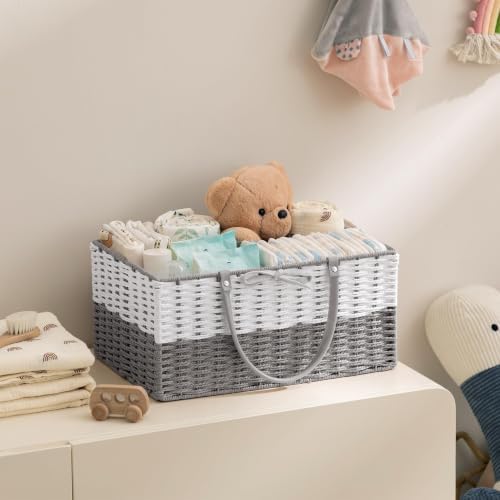 HBlife Large Baby Diaper Caddy Organizer, Paper Rope Storage Baskets Nursery Bin with Removable Divider, Portable Car Organizer for Diapers, Baby Shower Gifts, Newborn Essentials Must Haves - Image 3