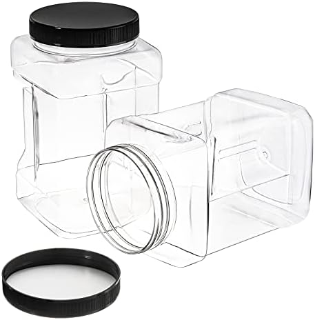 Lawei 3 Pack Square Clear Plastic Jars, 98 Oz Wide Mouth Storage Containers with Screw-On Lids, Refillable BPA Free Empty PET Jars for Dry Goods Peanut Cookies Candy, Easy Grip Airtight Storage Jar - Image 4