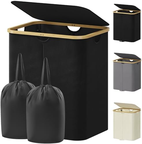 Lifewit 120L Double Laundry Hamper with Lid and Removable Bag, Black by Lifewit