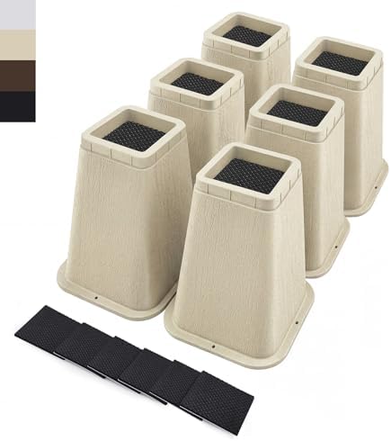 ANNKUT 8 Inch Heavy Duty Bed Risers, Furniture Risers for Desk, Chair, Table or Sofa, Couch Lift Risers, Supports up to 2200 lbs per Leg(6 Pack Beige) by ANNKUT