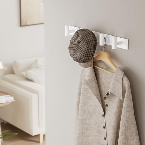 White Wall Mounted Coat Rack – 5 T-Shaped Hooks on 16.5" Rail, (1 Pack) - Image 6