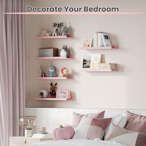 upsimples Floating Shelves for Wall Decor and Storage, Pink, 6Pcs 15.7'' - Image 4