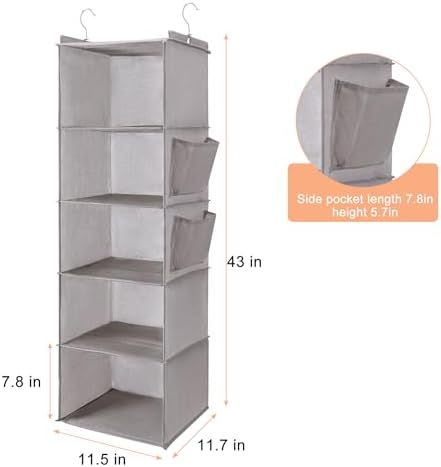 BOOMIBOO Hanging Closet Organize and Shelves,5-Hanging Shelf（Light Grey） - Image 3
