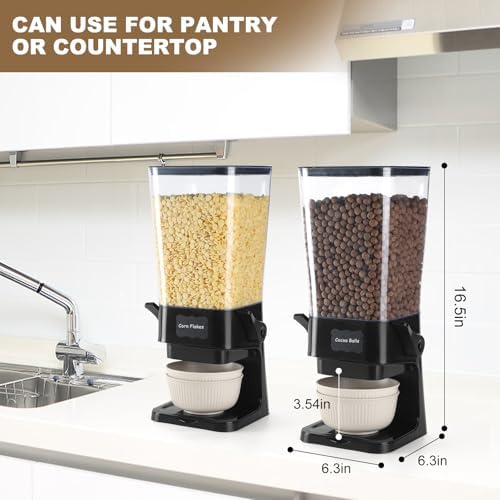 Cereal Dispenser Countertop with Cereal Bowls,16 Labels & Pen, Cereal Containers Storage, Candy Dispenser, Dry Food Dispenser For Pantry - Not Easy to Crush Food (Black, 2 Pack) - Image 3