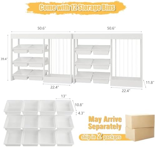 VontinT 2Pcs 50.6" W Toy Organizer with Stuffed Animal Storage&Bins, Wooden - Image 2