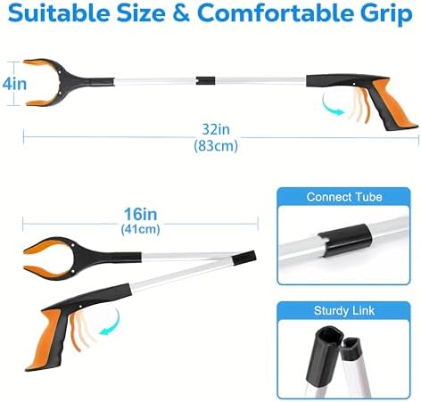 Grabber Reacher Tool - 32” Extra Long Foldable Gripper and Reaching Tool - Heavy Duty Pick Up Stick Grabbers for Seniors, Trash, Surgery Recovery Must Haves Gifts (Orange) - Image 3