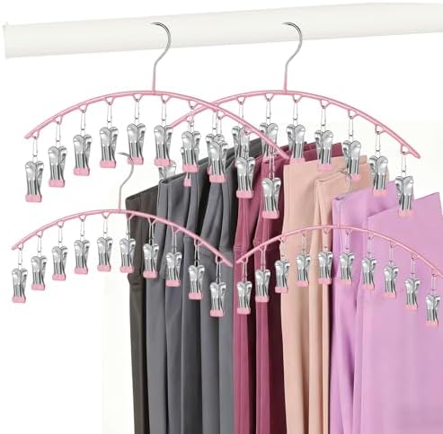 Legging Hangers for Closet Organizer, Hat Hangers for Closet 4 Pack with 10 Clips Holds 40 Leggings, Legging Hanger, Pants Storage Organizer Suitable for Socks, Panties, Underwear, Pants (4-Pink) by Arkeiliy