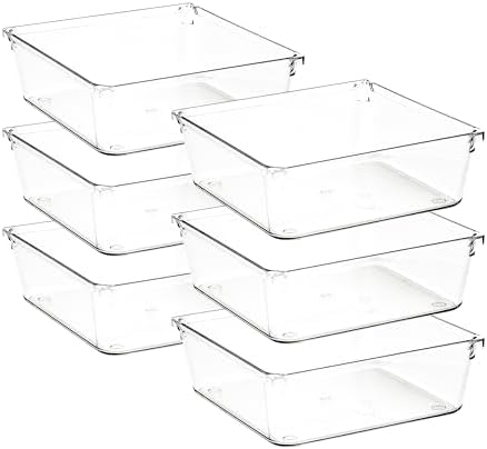 6 Pack Drawer Organizers, 6"X 6" Clear Acrylic Storage Bins by Ravinte+Decor