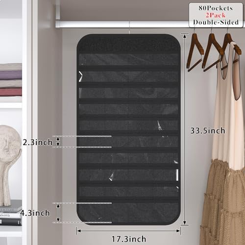 Hanging Jewelry Organizer 80-Pocket Double-Sided Storage, 2-Pack, Black - Image 2