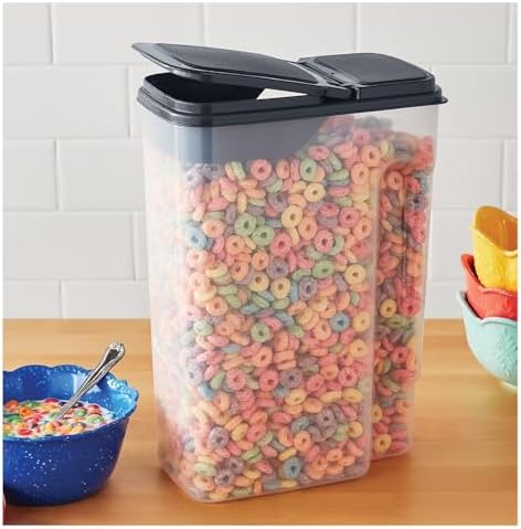 Clear Plastic Cereal Dispenser with Lid, 32 Cup Airtight Cereal Storage Container for Pantry Organization and Dry Food Storage, 9.75" x 5.38" x 13.5" - Image 3