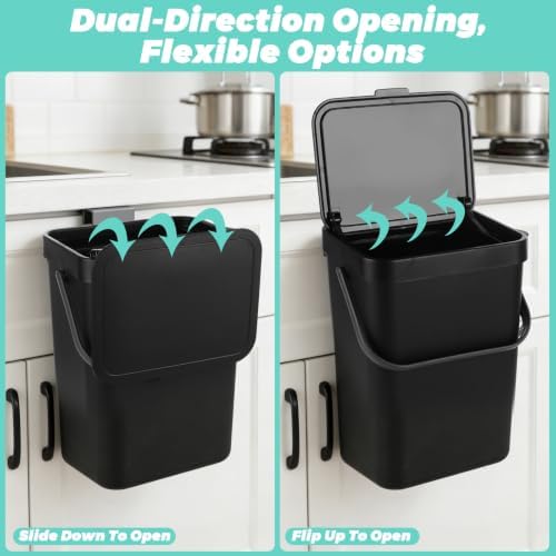 WOPPLXY Hanging Trash Can with Lid, 3.2 Gallon Kitchen Hanging Garbage Can with Lid, Wall-Mounted Garbage Can for Cabinet, Under Sink, Bathroom, Bedroom, Office(1 Pack,12 L,Black) - Image 4