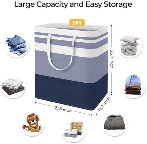 HomeHacks 2 Pack Large Laundry Baskets, Laundry Hampers Bags (Blue 100Lx2) - Image 4