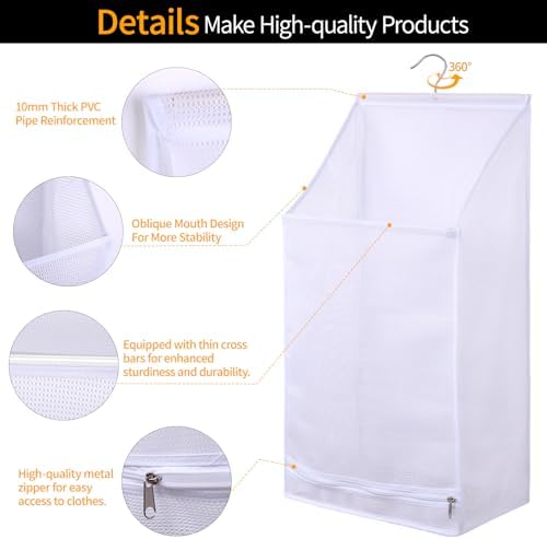 Hanging Collapsible Breathable Mesh laundry bags,Fast Drying Portable Space Saving Laundry Hamper for dorm,Rv Laundry Hamper Storage (White) - Image 3