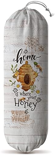 Hglian Bee Grocery Bag Holder,Plastic Bags Organizer Storage Farmhouse Kitchen Décor-Home is Where Your Honey is by Hglian