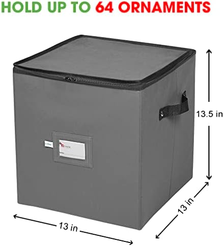 Christmas Ornament Storage Box, 4 Individual Trays Xmas Storage Container, Fits 64 Ornaments Decoration Balls, Constructed of Durable 600D Oxford Material (Gray) - Image 6