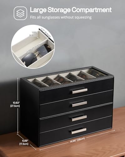 ProCase Sunglasses Organizer Box with Clear Glass Lid, PU Leather Eyeglass Storage Display Case for Men and Women - Image 2