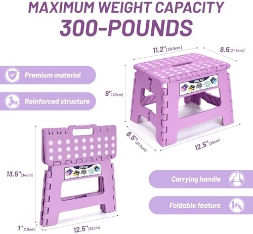 Delxo 9 Inch Kids Step Stool,300 Lbs Folding Step Stool for Toddler Purple - Image 2