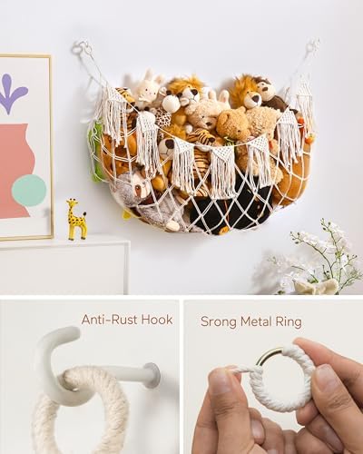 Boho Stuffed Animal Hammock, Falt Wall or Corner Hanging, White, L - Image 2