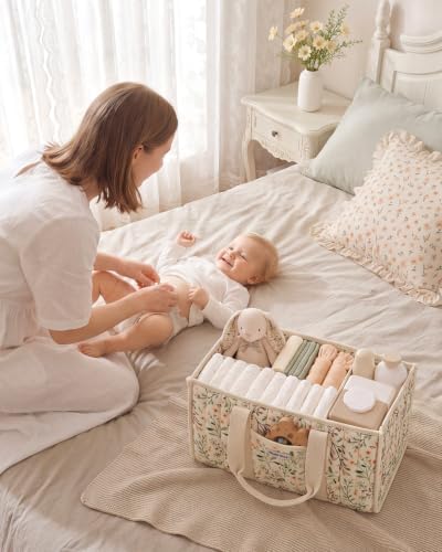 Blissful Diary Baby Diaper Caddy Organizer, Nursery Storage, Ditsy Daisy - Image 6