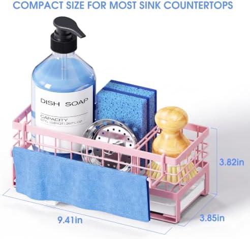 Metal Kitchen Sink Sponge Holder, Countertop Sink Caddy (Pink) - Image 2