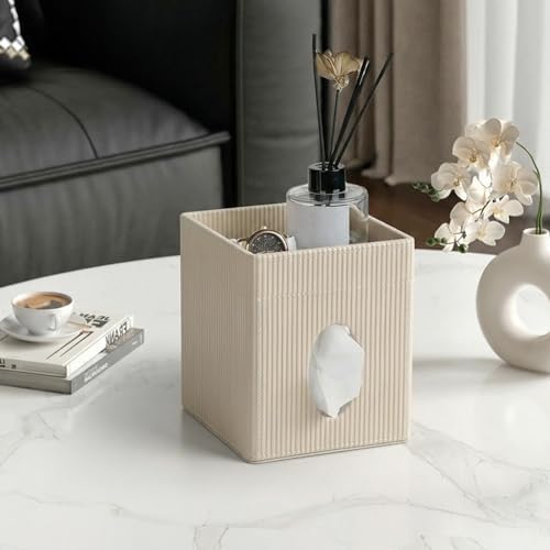 Square Tissue Box Cover with Storage Tray, Tissue Box Organizer, Beige - Image 2
