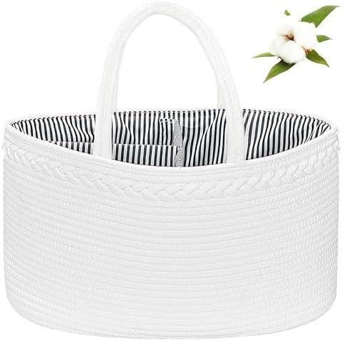 X-Large Baby Diaper Caddy Organizer, Cotton Rope Nursery Storage Basket by ABenkle