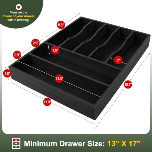 Bellsal Acacia Silverware Organizer Kitchen Drawer Organizer Expandable Bamboo Utensil Holder Cutlery Tray for Kitchen Utensil and Flatware Bedroom Office - Image 2