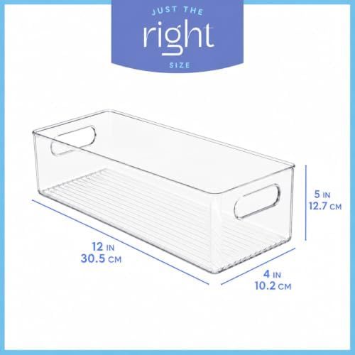 Plastic Food Storage 6 Pack Clear Container Bin with Handles for Organizing Kitchen, Pantry, Refrigerator, Freezer, Pantry, Cabinet, Closet, Bathroom. 12”x4”x5” - Image 3