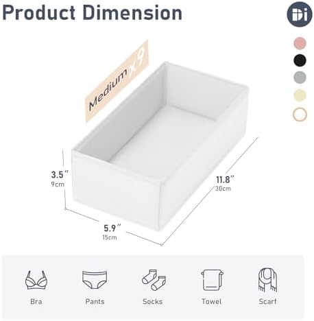 DIMJ Drawer Organizer Clothes - Underwear Organizer Small Sock Organizer Box Dresser Organizer,Drawer Dividers for Baby Clothes,Bra,Socks, Belt, Tie, Set of 9,White - Image 4