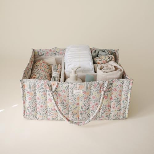 mushie Baby Diaper Caddy | Newborn Essentials Organizer (Pastel Blooms) - Image 3