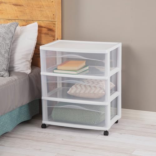 Sterilite Wide 3-Drawer Cart with Wheels for Bedroom and Dresser, 4-Pack - Image 2