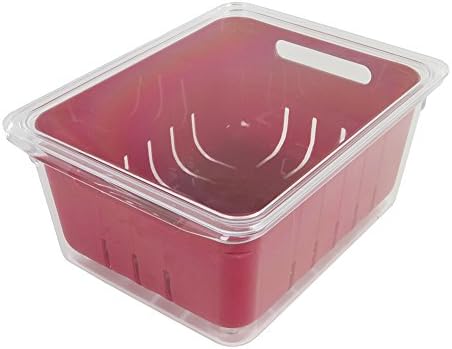 Kitchen Spaces KSCB12-AMZ Colander Bin Stackable Food Storage Organizer for Fridge, Freezer, and Pantry, 8.8" x 6.8" x 3.9", Red & Clear - Image 2