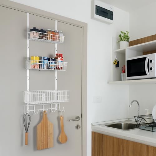 ETELI Over The Door Basket Organizer with 3 Mesh Baskets and 5 Hooks Heavy Duty Pantry Door Organizer Back of Door Storage Rack for Bathroom, Kitchen, Office, White - Image 5