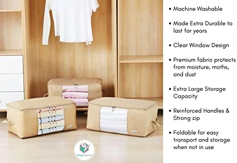 Comforter Storage Bag - Folding Organizer bag for King/Queen Comforters, Pillows, Blankets, Bedding/Quilt, Blanket, Duvet, Large Collapsible Organizers, 24"x14"x11" (Beige, 1-Pack) - Image 6