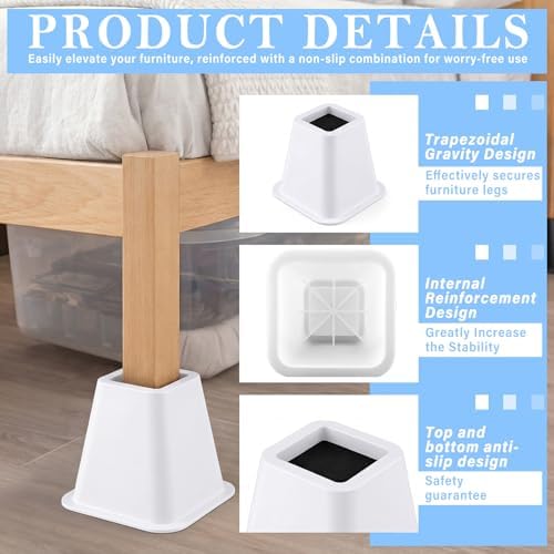 Novabright 6 Inch 4 Pack College Dorm Bed Risers,White - Image 3