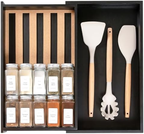 KitchenEdge Expandable Spice Drawer Organizer, Black Bamboo by KitchenEdge