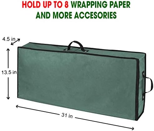 Wrapping Paper Storage Container | Under Bed Gift Wrap Organizer for 30 Inch Rolls | 31”x13.5”x4.5” | 600D Oxford Material | Box Holder with Pockets for Ribbon, Bows, and Accessories (Green) - Image 4