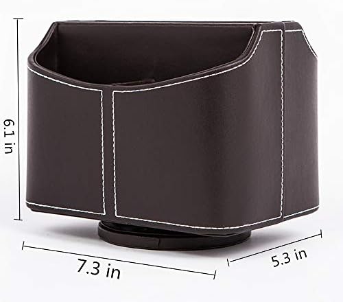 PU Leather Remote Control Holder 360 Degree Spinning Desk Organizer Storage Box for Remote Caddy,TV Guide, Mail, Electronics, Pen,Stationery and Media Storage (Brown) - Image 2