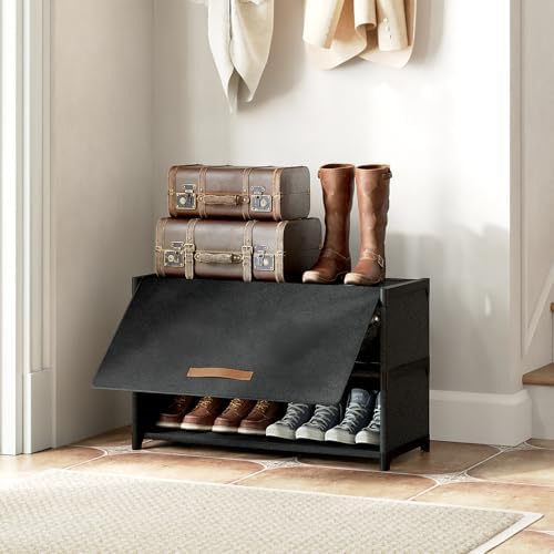 3 Tier Shoe Cabinet with Door, 12-Pair Storage, Black - Image 5