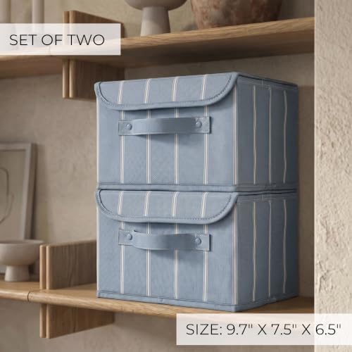 Decorative Linen Storage Boxes with Lids - Spacious Set of 2 Organizer Bins - Image 2