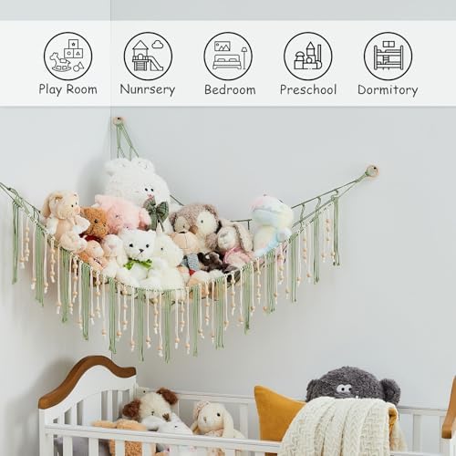 Pretty Jolly Stuffed Animal Storage Hammock with Wooden Beads and Tassels - Image 3
