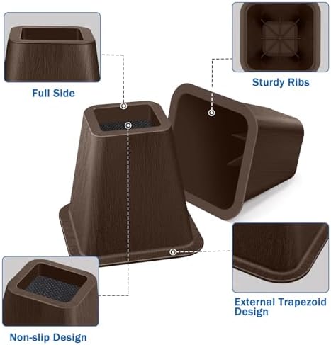 ANNKUT 6 Inch Heavy Duty Bed Risers, Furniture Risers for Desk, Chair, Table or Sofa, Couch Lift Risers, Supports up to 2200 lbs per Leg(9 Pack Brown) - Image 3