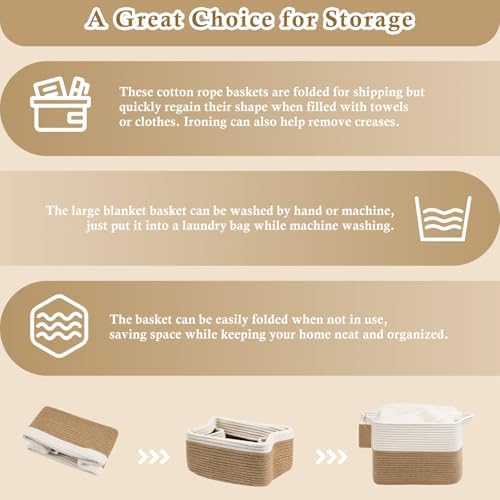 Goodpick Woven Rope Storage Basket for Shelves, Rectangle, Jute - Image 7