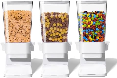 Cereal Dispenser Countertop, 5L Cereal Containers Storage Dispenser for Pantry, Large Dry Food Cereal Dispenser, Not Easy to Crush Cereal, Can Hold Oatmeal, Candy, Snack, Grain, Pet Food (White, 3Pc) by FHJP