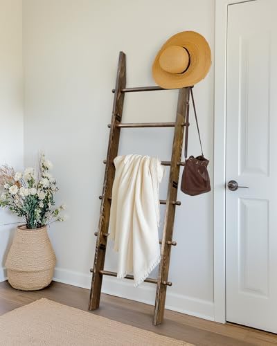TEAKMAMA 6-Tier 5.4ft Blanket Ladder with Hanging Knobs Rustic Brown - Image 5