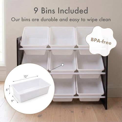 Humble Crew Toy Storage Organizer with 9 Removable Storage Bins for Kids Playroom, 3-Tier Toddler Toy Organization and Storage, Espresso/White - Image 4