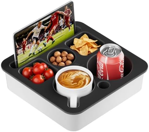 Couch Cup Holder Tray, Anti-Spill Couch Caddy, White-Black by Bonfixe