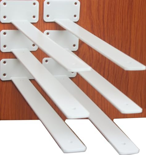 6 Pack - 16 inch White Hidden L Shelf Bracket (1/5 Inch Thicked) Iron Floating Shelf Brackets Rustic Industrial Metal Brackets for Shelf Support by MHMYDZ